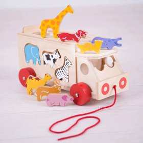 Bigjigs Toys Auto in legno con animali, Bigjigs Toys