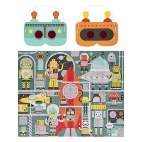 Petit Collage Puzzle robot 100 pezzi con occhiali 3D, Petit Collage
