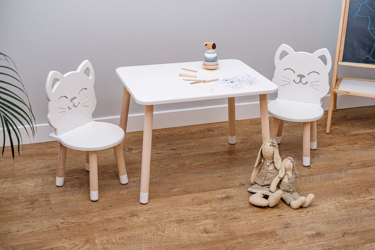 Tavolo per bambini con sedie - Gatto - bianco 