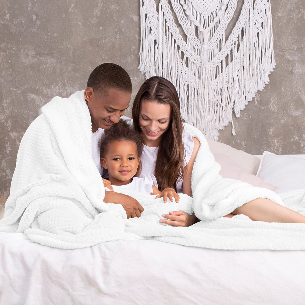 Coperta SHLEEPY colore bianco con motivo jacquard stile classico 130x180
