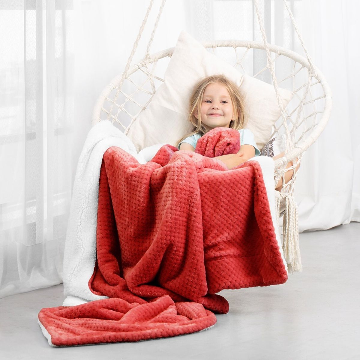 Coperta SHLEEPY colore rosso jacquard goffrato stile classico 130x180