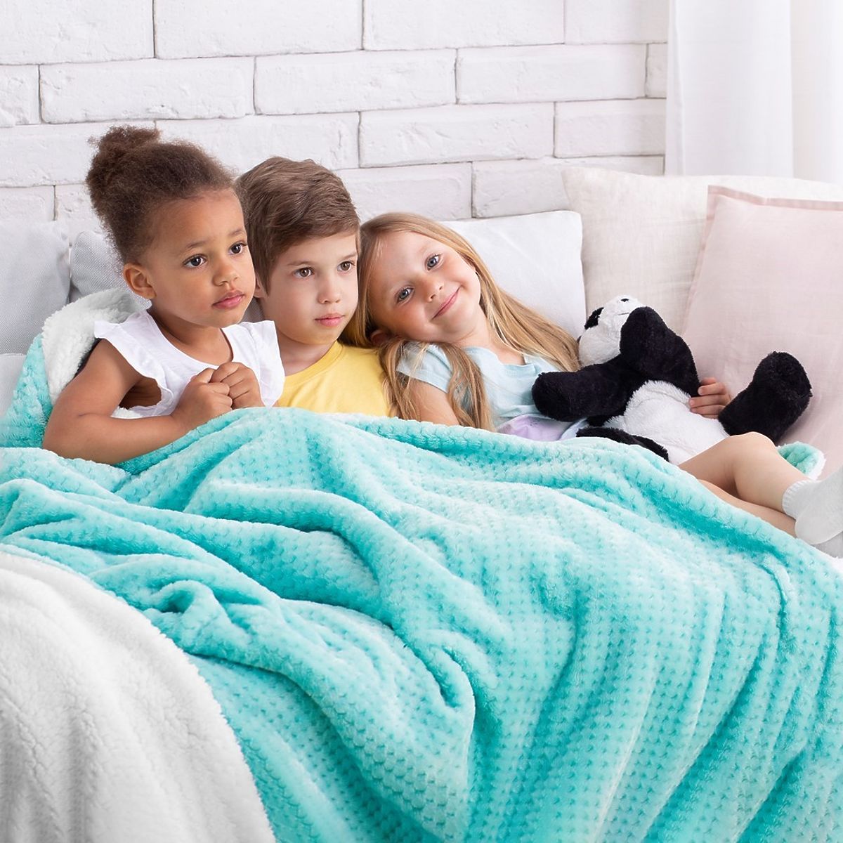 Coperta SHLEEPY colore turchese jacquard in rilievo stile classico 130x180