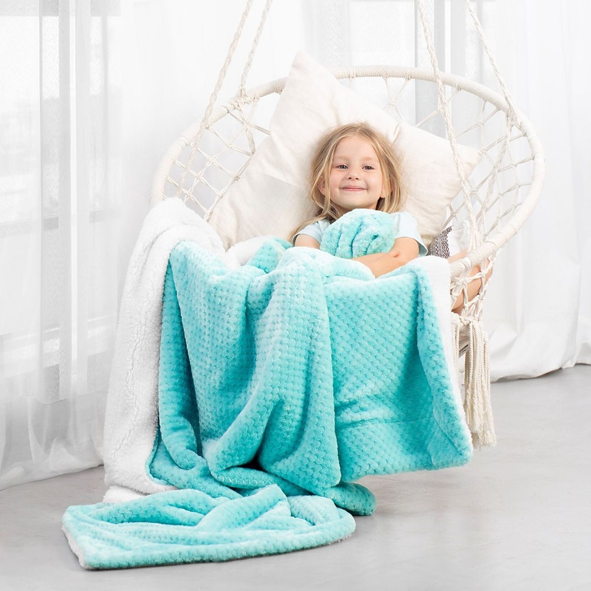 Coperta SHLEEPY colore turchese jacquard in rilievo stile classico 130x180