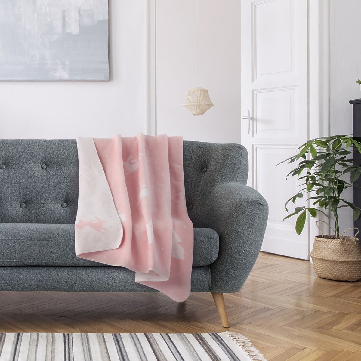 Coperta ZARIA colore rosa cipria stampata 150x200