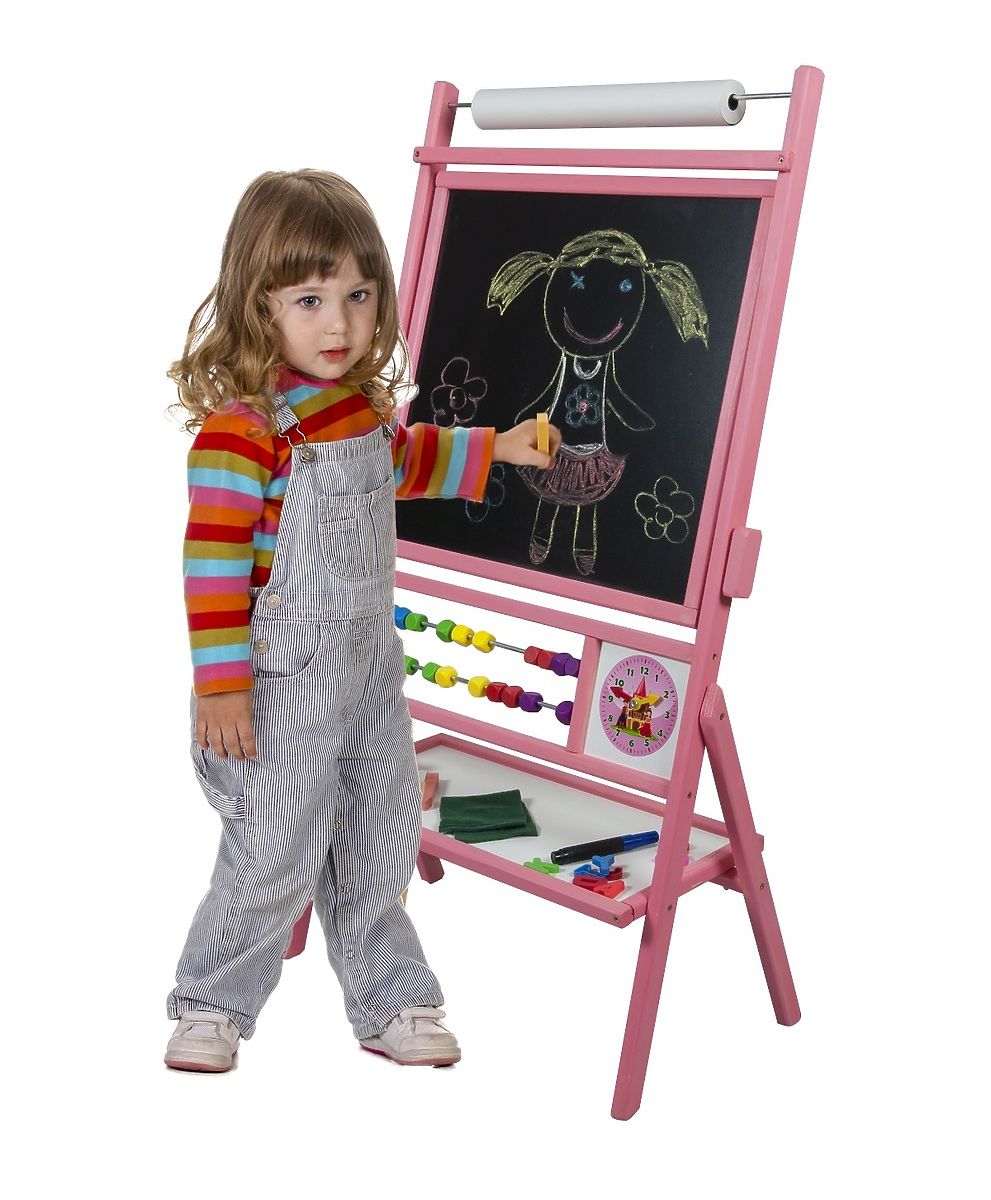 Lena Lavagna Magnetica Colorata Grande 41 Cm Con Manico, Penna E 3 Timbri - Rosa - Dai 3 Anni