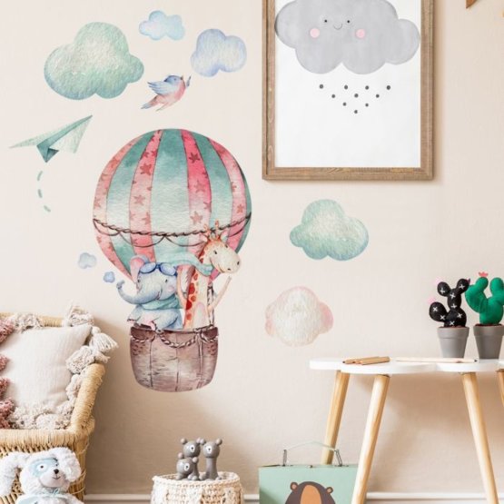Adesivo murale - Palloncino, elefante e giraffa