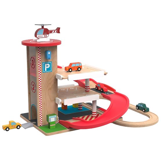 2Kids Toys Garage in legno con pista per treni