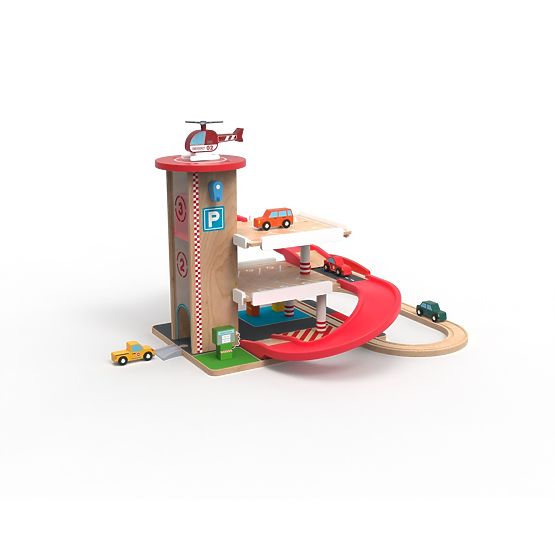 2Kids Toys Garage in legno con pista per treni