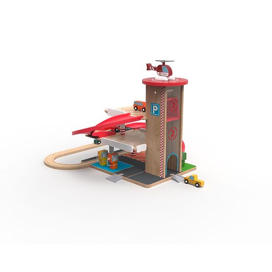 2Kids Toys Garage in legno con pista per treni
