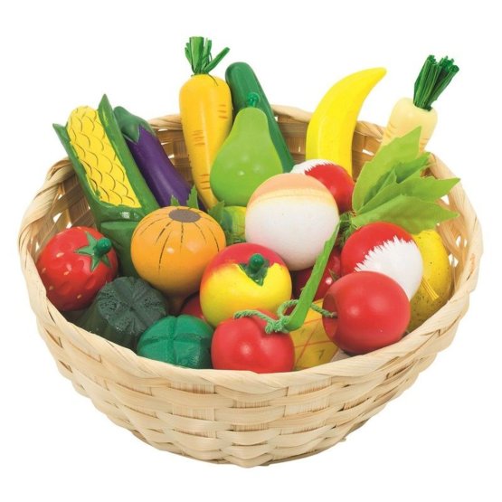 Frutta e verdura in legno in cesto da 21 pz
