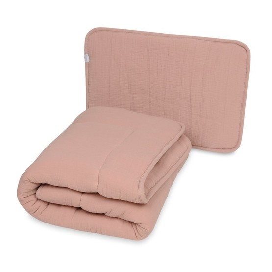 Coperta e cuscino in mussola con imbottitura 100x135 + 40x60 - rosa