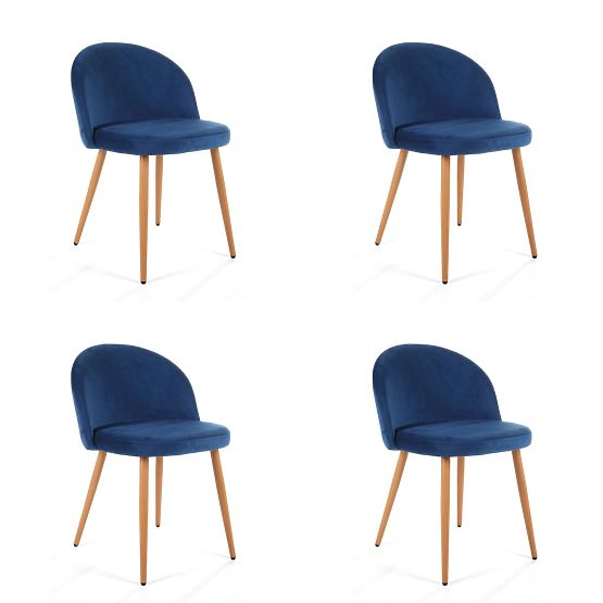4 x Sedia imbottita in velluto SJ.075 Blu scuro