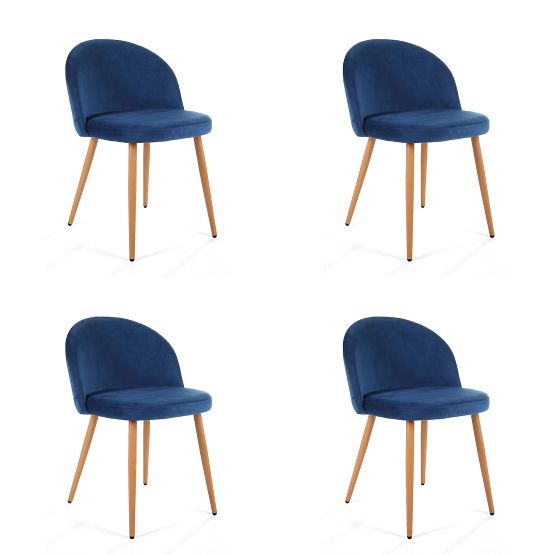 4 x Sedia imbottita in velluto SJ.075 Blu scuro