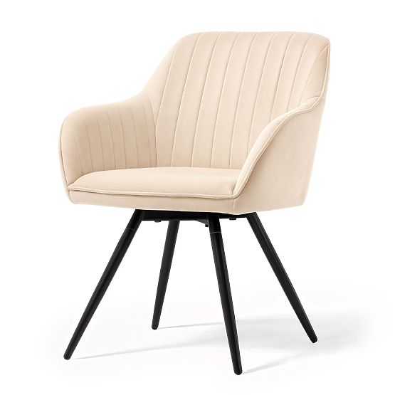 4x Sedia Girevole in Velluto con Cuciture Beige TURNO Gambe Nere