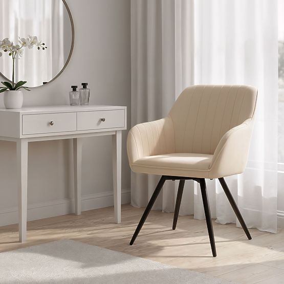 4x Sedia Girevole in Velluto con Cuciture Beige TURNO Gambe Nere