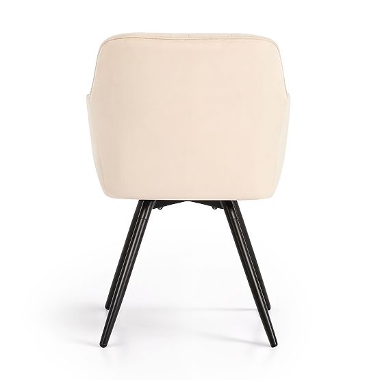 4x Sedia Girevole in Velluto con Cuciture Beige TURNO Gambe Nere