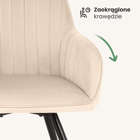 4x Sedia Girevole in Velluto con Cuciture Beige TURNO Gambe Nere