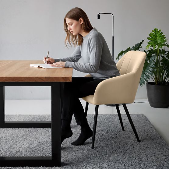 4x Sedia imbottita con cuciture quadrate Beige LUXANO Gambe nere