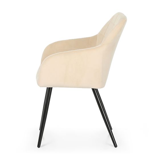 4x Sedia imbottita con cuciture quadrate Beige LUXANO Gambe nere