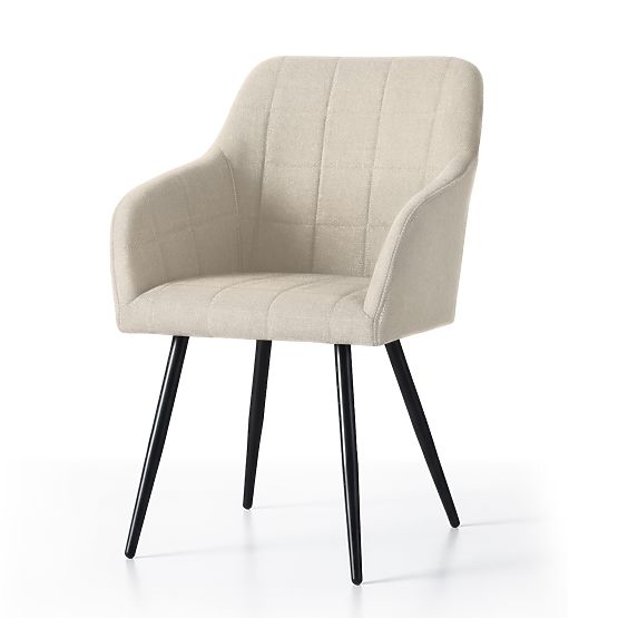 4x Sedia imbottita con cuciture quadrate Beige LUXANO Gambe nere tessuto Lumos