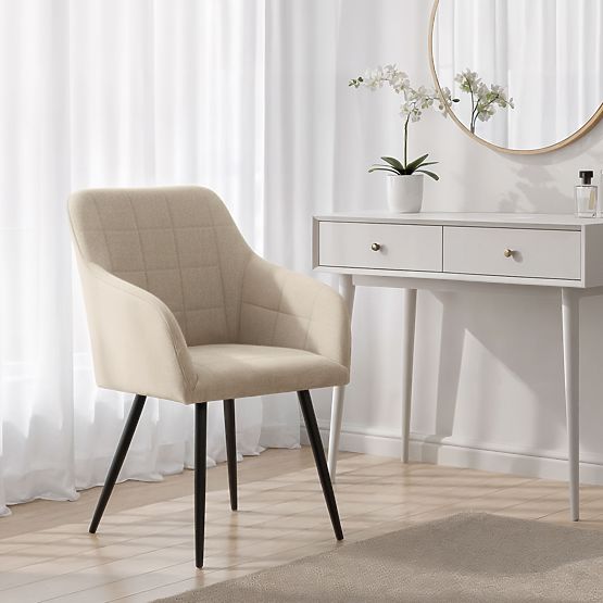 4x Sedia imbottita con cuciture quadrate Beige LUXANO Gambe nere tessuto Lumos