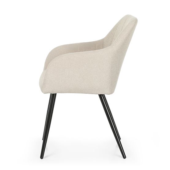 4x Sedia imbottita con cuciture quadrate Beige LUXANO Gambe nere tessuto Lumos