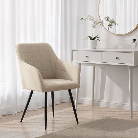 4x Sedia imbottita con cuciture quadrate Beige LUXANO Gambe nere tessuto Lumos