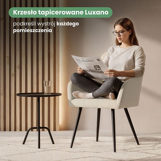 4x Sedia imbottita con cuciture quadrate Beige LUXANO Gambe nere tessuto Lumos