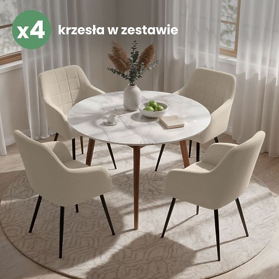 4x Sedia imbottita con cuciture quadrate Beige LUXANO Gambe nere tessuto Lumos