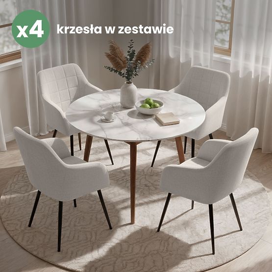 4x Sedia imbottita con cuciture quadrate Crema LUXANO Gambe nere tessuto Lumos