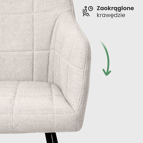 4x Sedia imbottita con cuciture quadrate Crema LUXANO Gambe nere tessuto Lumos