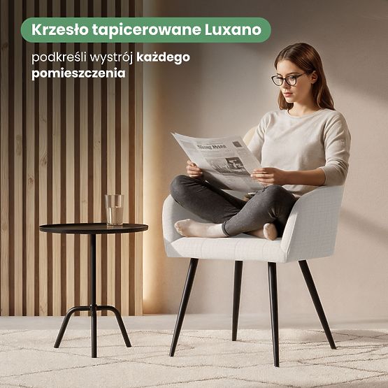 4x Sedia imbottita con cuciture quadrate Crema LUXANO Gambe nere tessuto Lumos