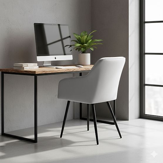 4x Sedia imbottita con cuciture quadrate Grigia LUXANO Gambe nere