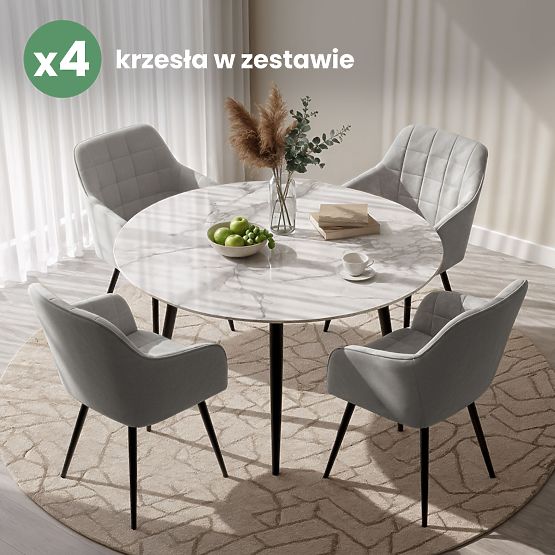 4x Sedia imbottita con cuciture quadrate Grigia LUXANO Gambe nere