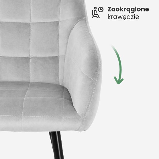 4x Sedia imbottita con cuciture quadrate Grigia LUXANO Gambe nere