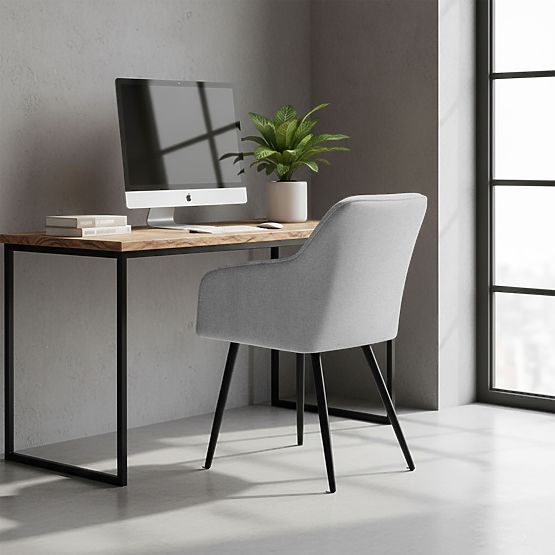 4x Sedia imbottita con cuciture quadrate Grigio Chiaro LUXANO Gambe nere tessuto Lumos