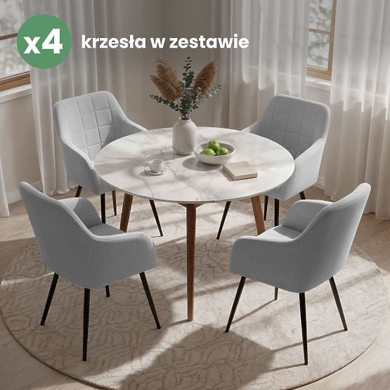 4x Sedia imbottita con cuciture quadrate Grigio Chiaro LUXANO Gambe nere tessuto Lumos
