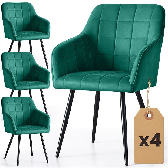 4x Sedia imbottita con cuciture quadrate Verde Bottiglia LUXANO Gambe nere