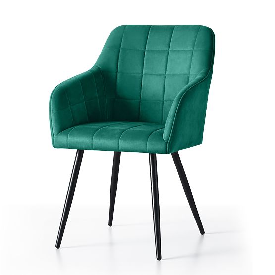 4x Sedia imbottita con cuciture quadrate Verde Bottiglia LUXANO Gambe nere