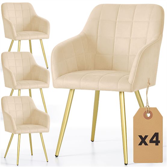 4x Sedia imbottite con cuciture quadrate Beige LUXANO Gambe dorate