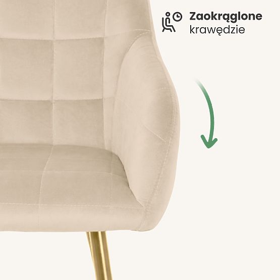 4x Sedia imbottite con cuciture quadrate Beige LUXANO Gambe dorate