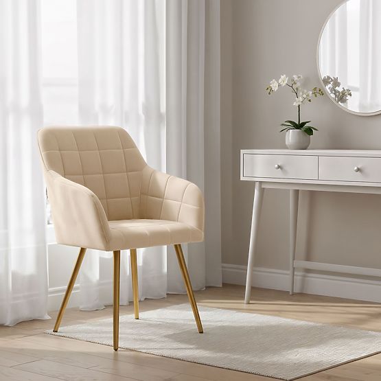 4x Sedia imbottite con cuciture quadrate Beige LUXANO Gambe dorate