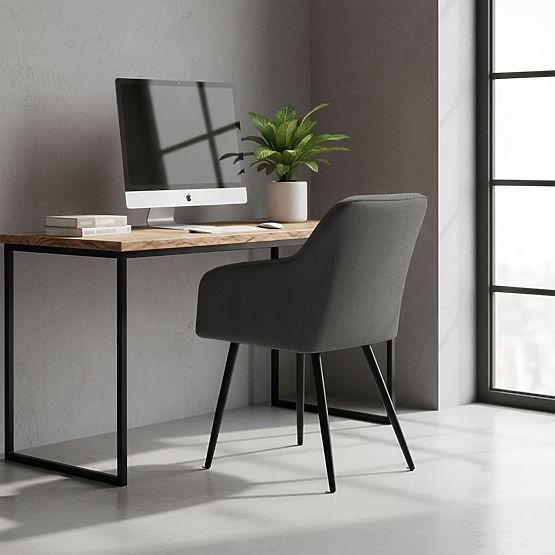 4x Sedia imbottite con cuciture quadrate Grafite Scuro LUXANO Gambe nere tessuto Lumos