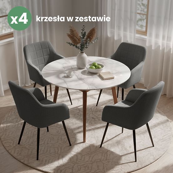 4x Sedia imbottite con cuciture quadrate Grafite Scuro LUXANO Gambe nere tessuto Lumos