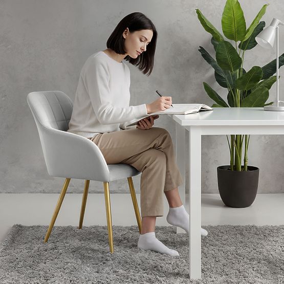 4x Sedia imbottite con cuciture quadrate Grigio LUXANO Gambe dorate