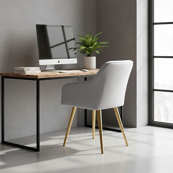 4x Sedia imbottite con cuciture quadrate Grigio LUXANO Gambe dorate