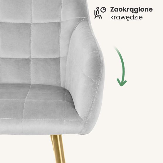 4x Sedia imbottite con cuciture quadrate Grigio LUXANO Gambe dorate