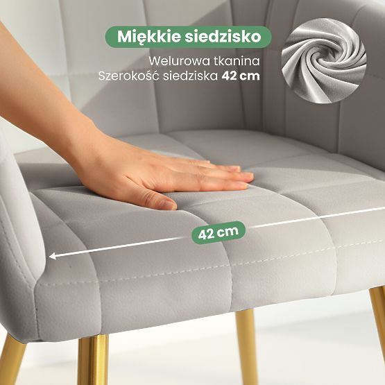 4x Sedia imbottite con cuciture quadrate Grigio LUXANO Gambe dorate