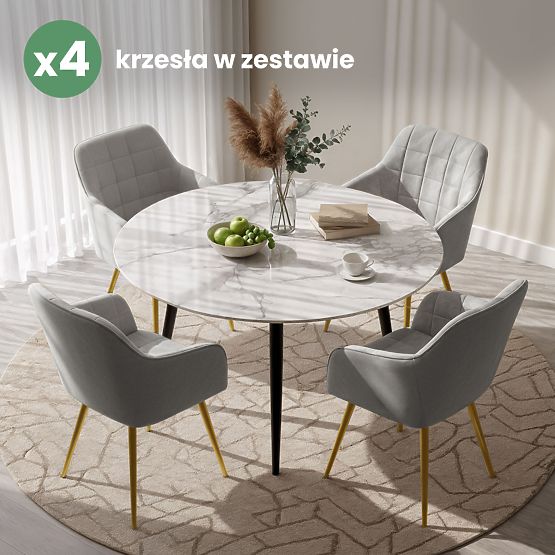 4x Sedia imbottite con cuciture quadrate Grigio LUXANO Gambe dorate