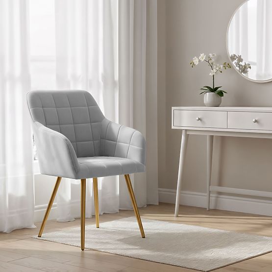 4x Sedia imbottite con cuciture quadrate Grigio LUXANO Gambe dorate